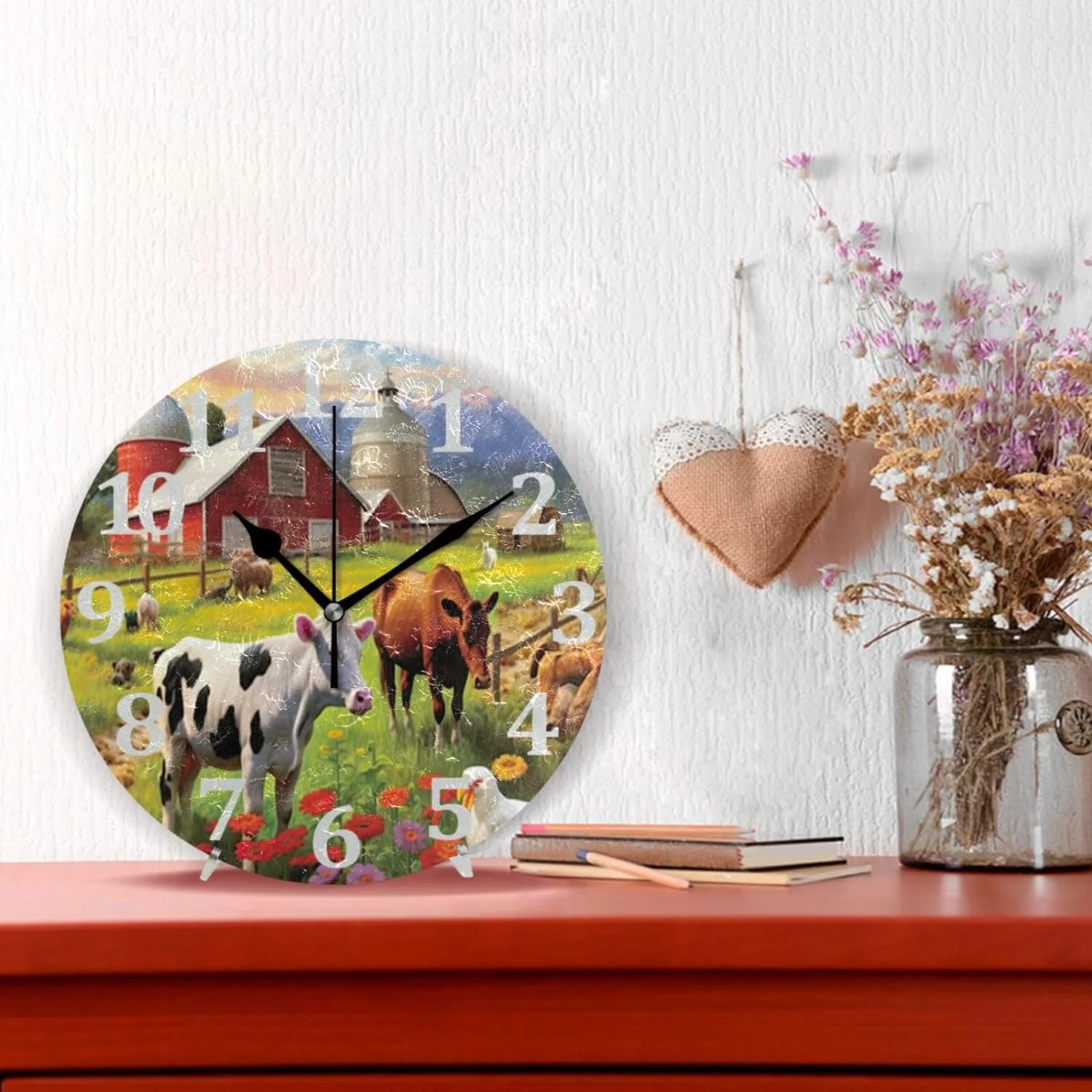 SKYSONIC Farmhouse Animals Wall Clock Round Vintage Silent Non Ticking Battery Operated Accurate Arabic Numerals Design for Home Kitchen Living Room Bedroom 10 Inch