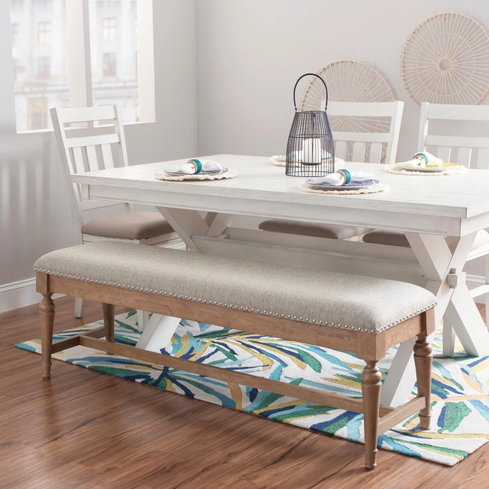 Powell Hayes Bench - Natural with Natural Linen Fabric