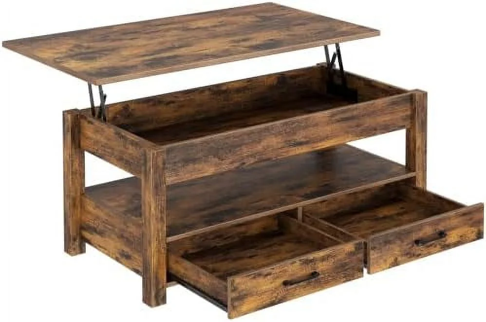 TJUNBOLIFE Coffee Table  Lift Top Coffee Table with Drawers and Hidden Compartment  Retro Central Table with Wooden Lift Tabletop  for Living Room  Black