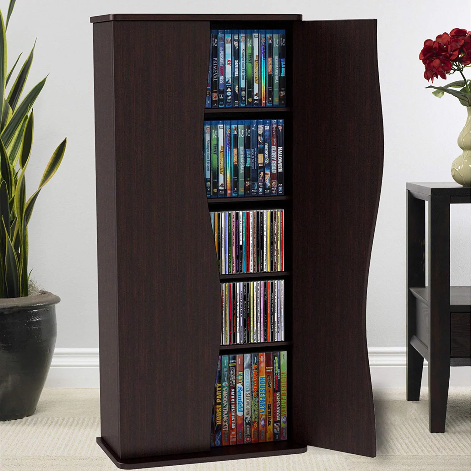 Atlantic Venus Media Storage Cabinet - Stylish Multimedia Storage Cabinet Holds 198 CDs, 88 DVDs or 108 Blu-Rays, 4 Adjustable and 2 Fixed Shelves PN83035729 in Espresso