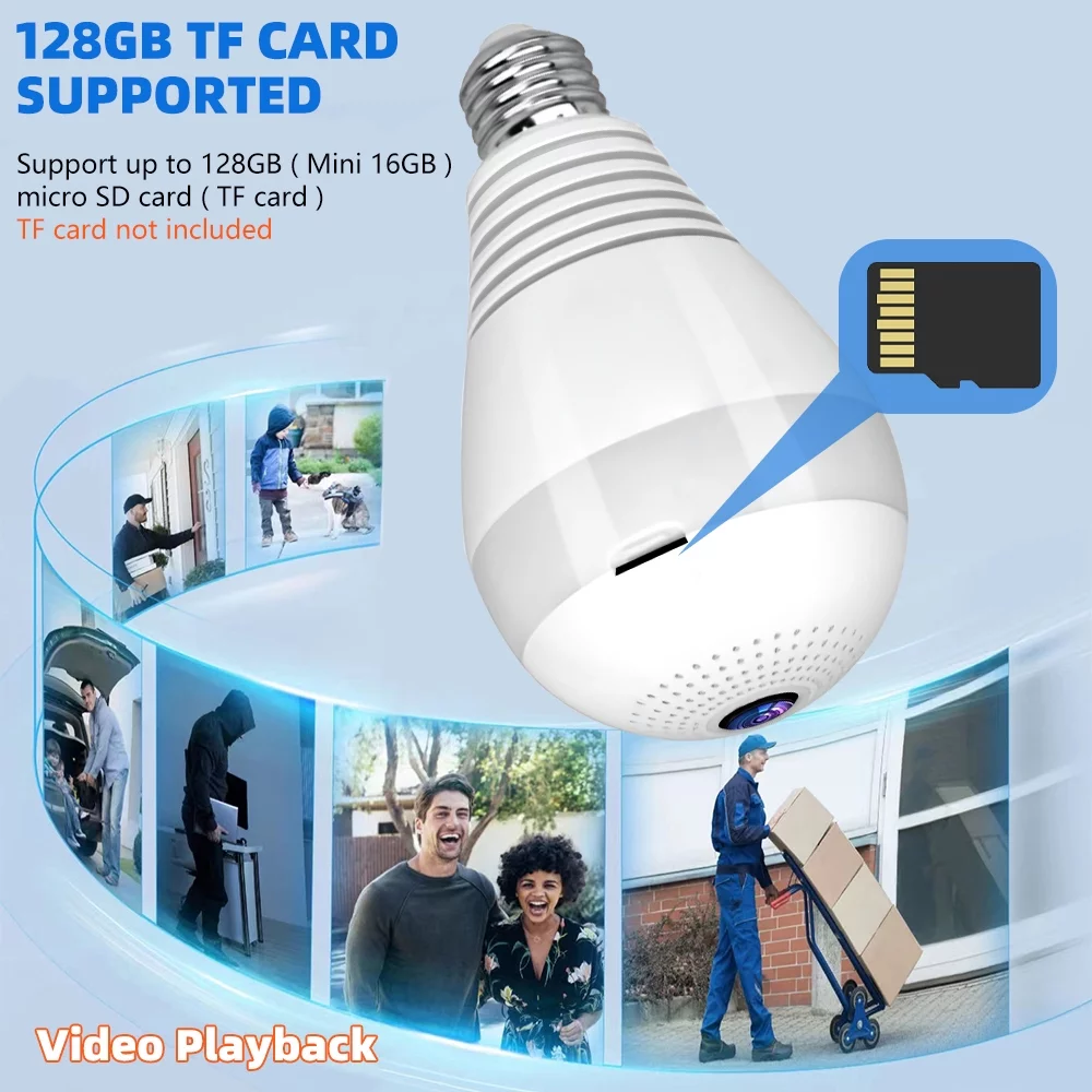 DFITO Home Security Camera WIFI Outdoor Surveillance Camera with Light Bulb 1080 HD Motion Detection 360 Degree Wide Angle