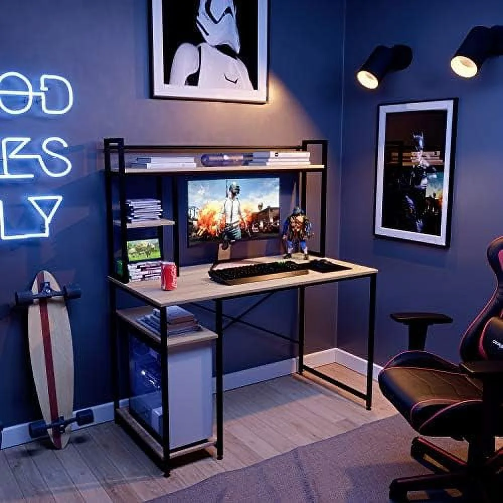 CGFHYP Nost & Host Computer Desk with Hutch and Shelves 47 Inch  Adjustable  Bookshelf Home Office Study Working Table Workstation for Small Space and Bedroom  Modern College Student