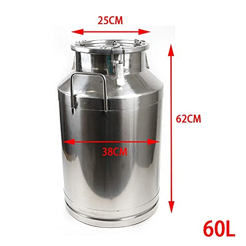 60L/ 16Gallon Stainless Steel Milk Can Wine Milk bucket Wine Pail Bucket Milk Can Tote Jug with Sealed Lid Heavy Duty (60L/ 16Gallon)