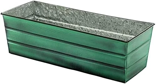 VFB-05 Medium, Green Galvanized Steel Window Flower Box Resistance Against Rust and Corrosion with Drainage Holes and Easy Installation, White