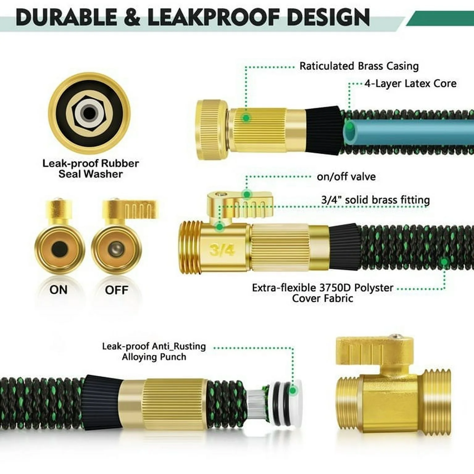 50FT Garden Hose Heavy Duty Water Hose-Green