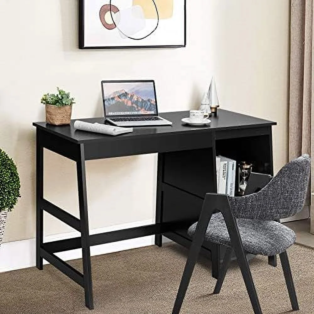 CHNJHUM 47.5\u201D Computer Desk with 2  Drawers  Small Computer Table Study Writing Desk   Office Desk Study Desk with  Space (Black)