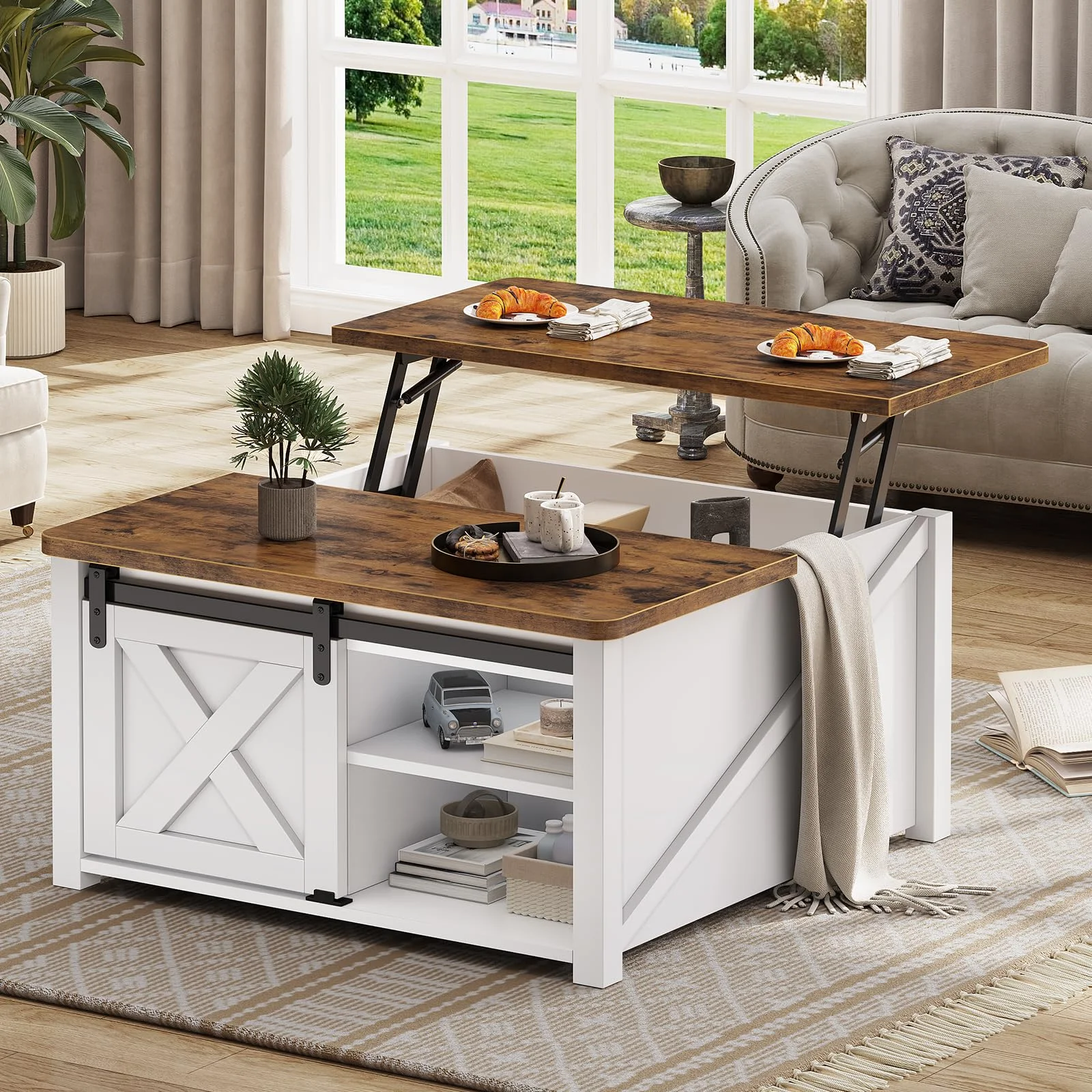 Afuhokles Lift Top Coffee Table, Square Coffee Table with Storage for Living Room, White
