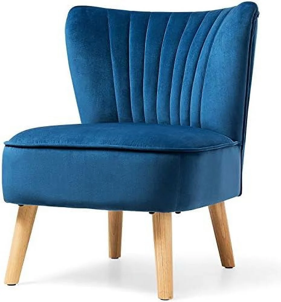 SQFHV Armless Accent Chair  Velvet Modern Chair with Rubber Wood Legs and Thick Sponge Seat  Upholstered Leisure Wingback Sofa Chair for Living Room for Bedroom Living Room (1  Blue)