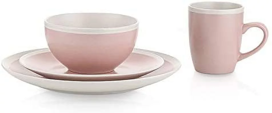 Stone Lain 32-Piece Stoneware Round Dinnerware Set, Service for 8 in 2 Tone Pink and Cream with Speckle Dishes