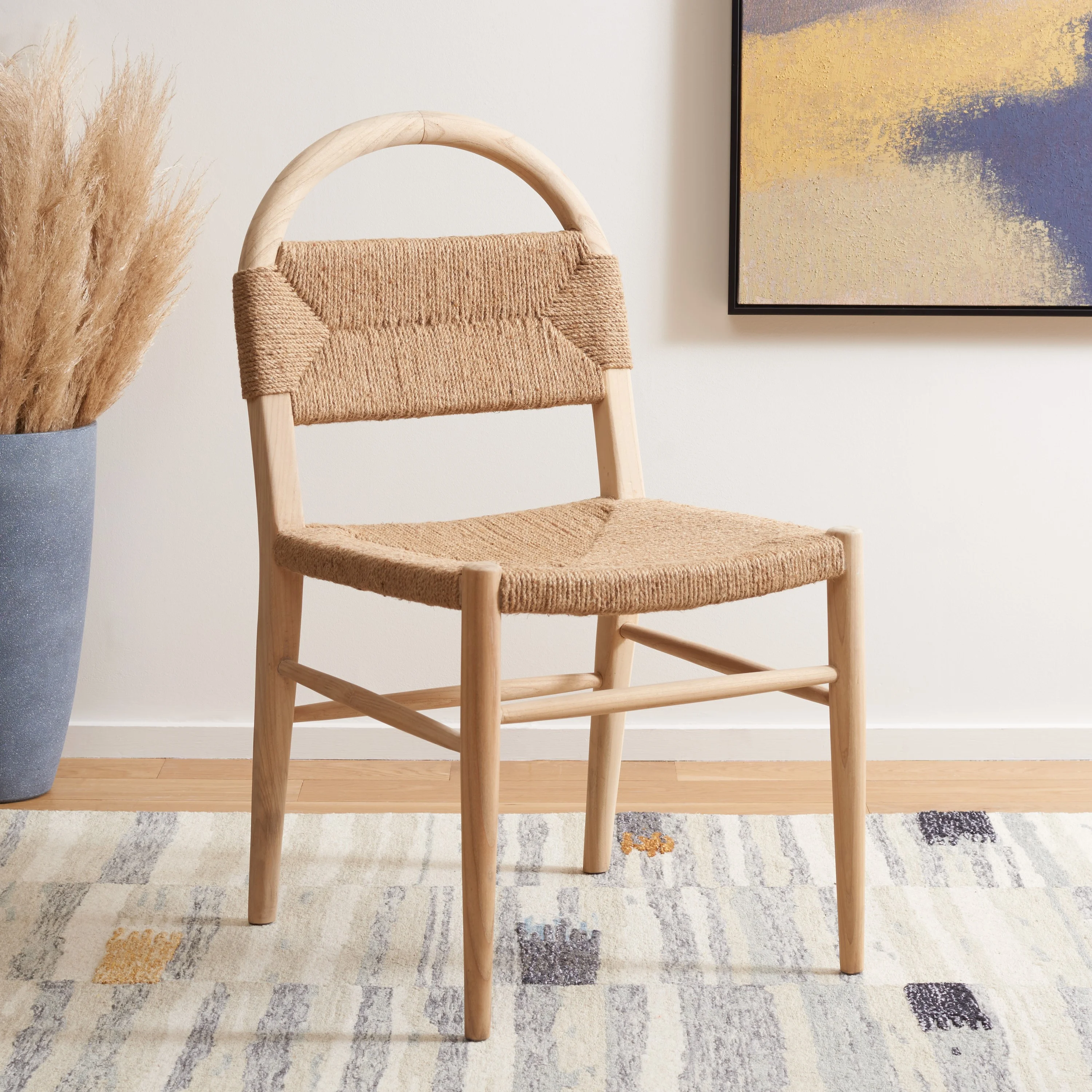 SAFAVIEH Ottilie Dining Chair, Natural Sungkai/Natural Jute Rope (19.5 in. W x 18.7 in. D x 36.6 in. H)
