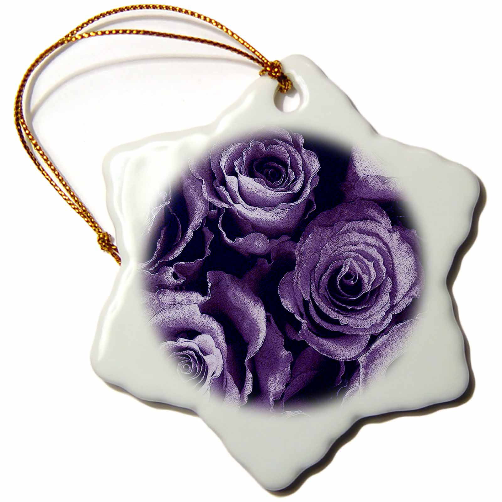 3dRose Close up of dreamy muted lavender purple rose bouquet, Snowflake Ornament, Porcelain, 3-inch