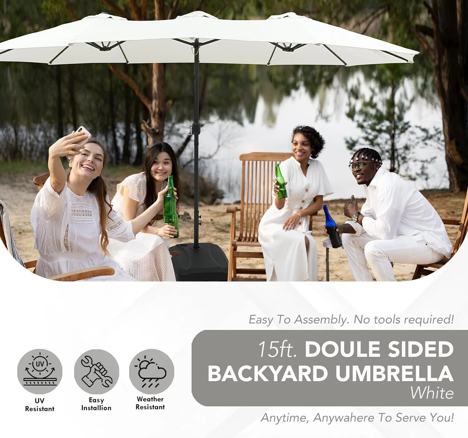 15Ft Rectangle Outdoor Patio Umbrella W/Mobile Base Included, 15 Foot 180