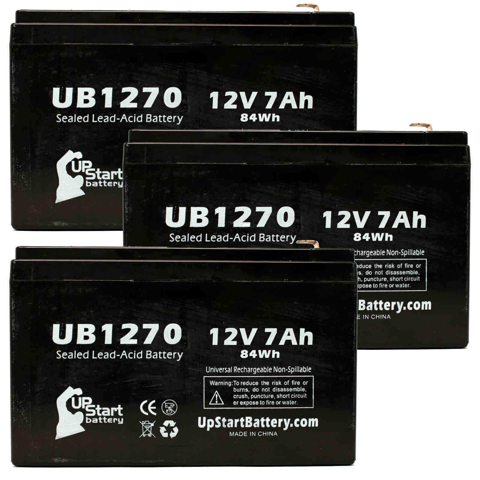 3x Pack - Compatible Altronix AL62412C Battery - Replacement UB1270 Universal Sealed Lead Acid Battery (12V, 7Ah, 7000mAh, F1 Terminal, AGM, SLA) - Includes 6 F1 to F2 Terminal Adapters