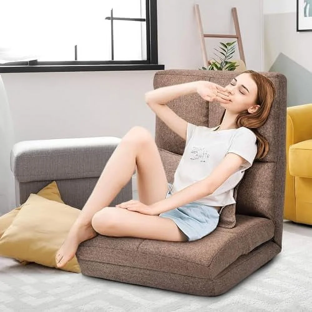 WTYNKAE Moccha Folding Floor Chair  Triple Fold Sofa Chair with  Pillow  Adjustable Floor Gaming Chairs with 6 Reclining Position  Convertible Upholstered Chaise Lounge for Bedroom  Livin