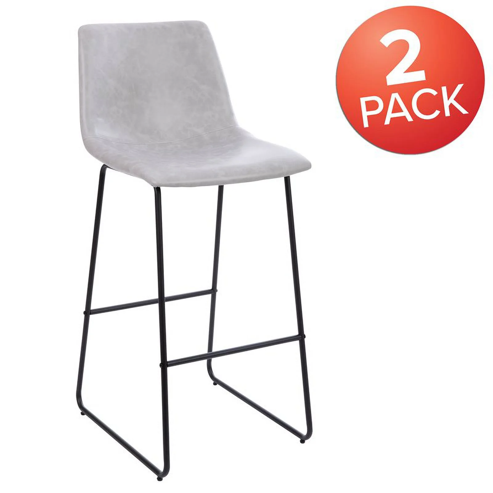 Flash Furniture Reagan Faux Leather Barstool, Light Gray, Set of 2
