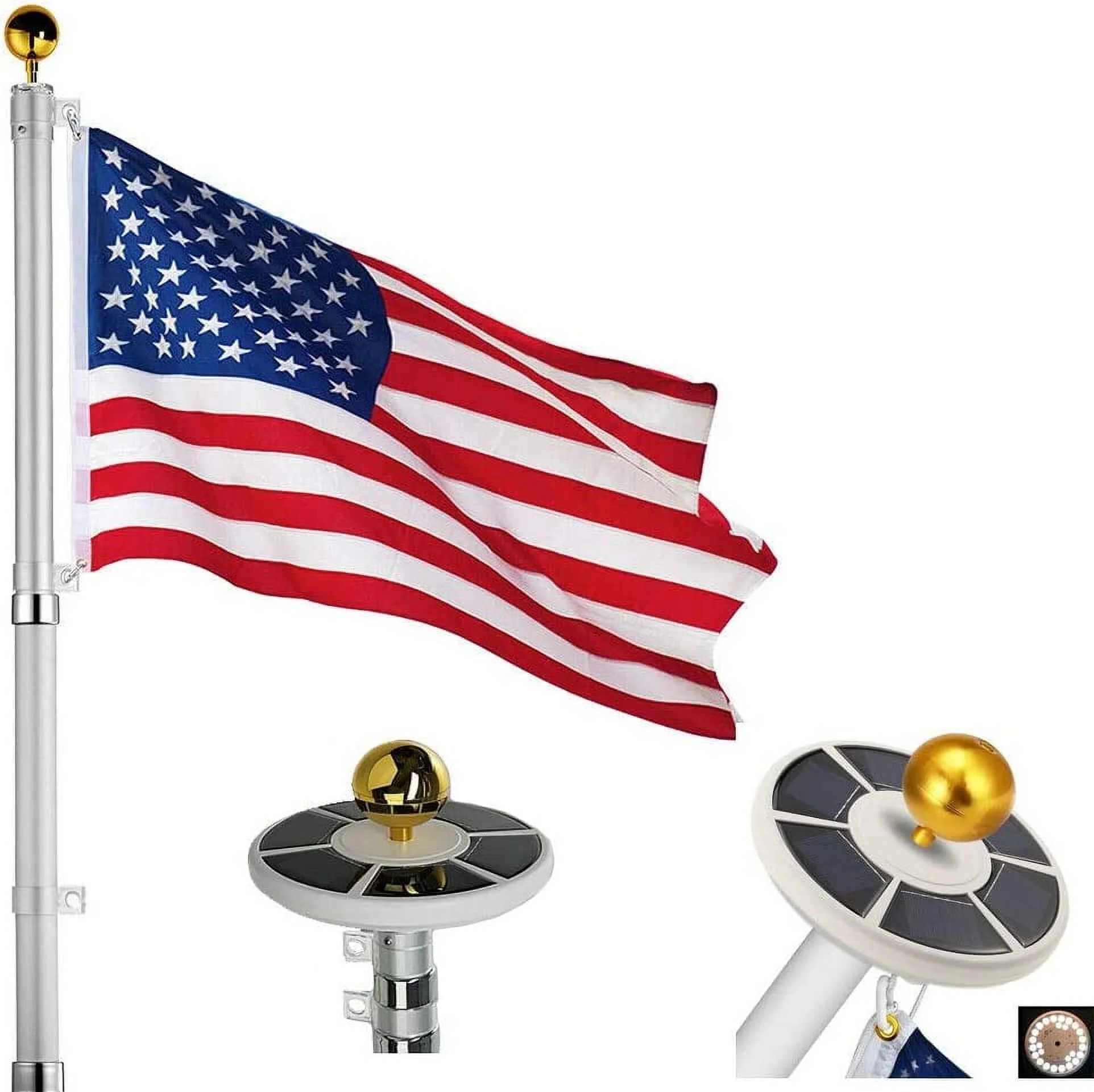 25Ft / 20Ft Telescopic 16 Gauge Aluminum Flag Pole with Solar Lights (25 Ft)