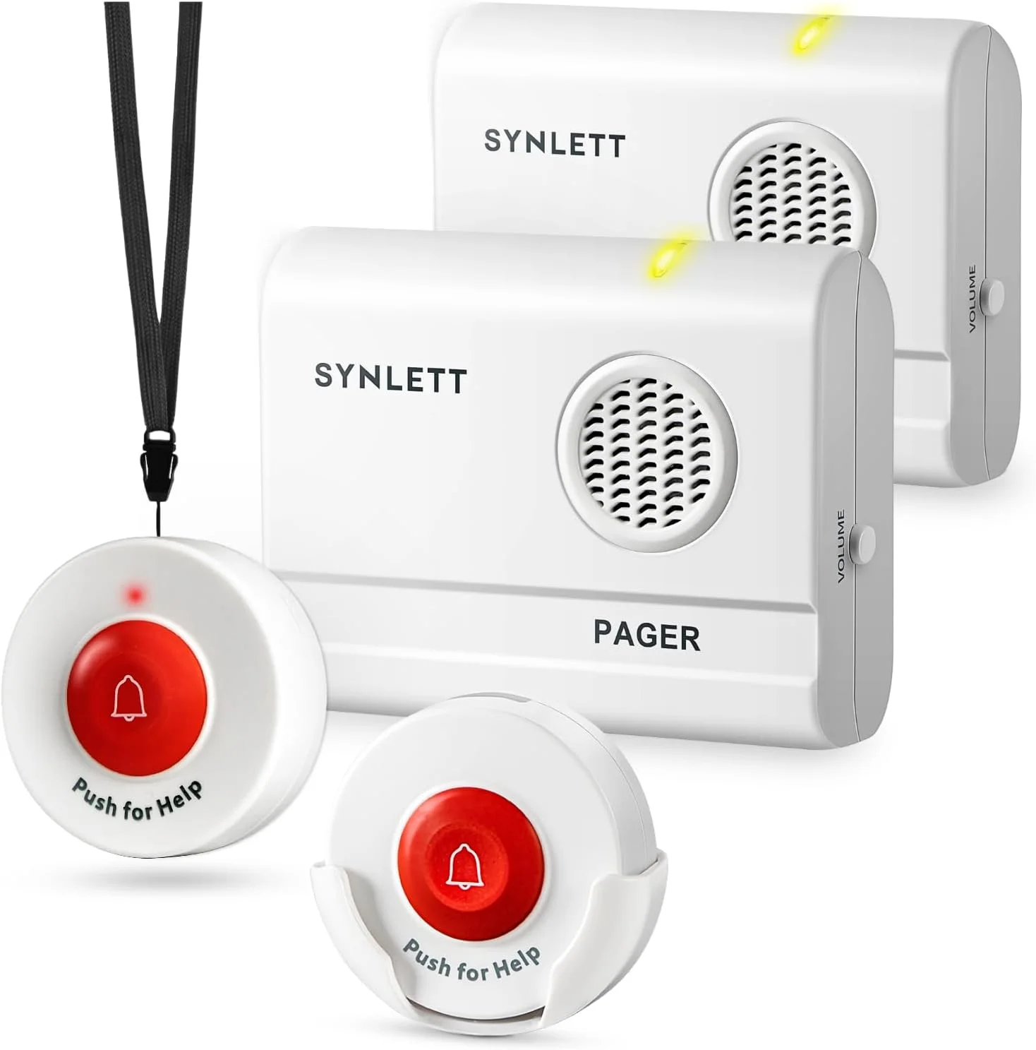 SYNLETT 2 Caregiver Pagers 2 Call Buttons Wireless Call Bell Alert Buttons for Patients Elderly Seniors Home Portable Nurse Call System Bed Alarm Fall Prevention Emergency