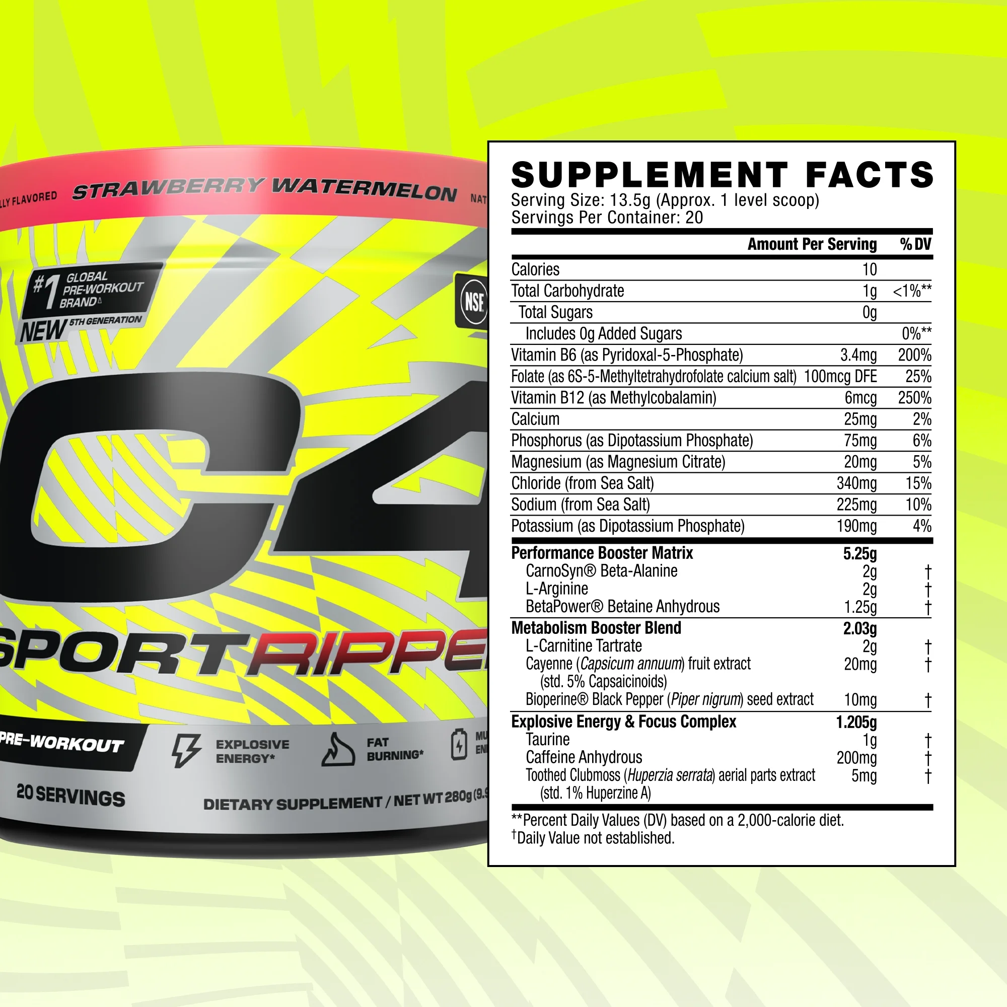 Cellucor C4 Sport Pre-Workout Ripped Strawberry Watermelon, 9.5 oz (20 Servings)