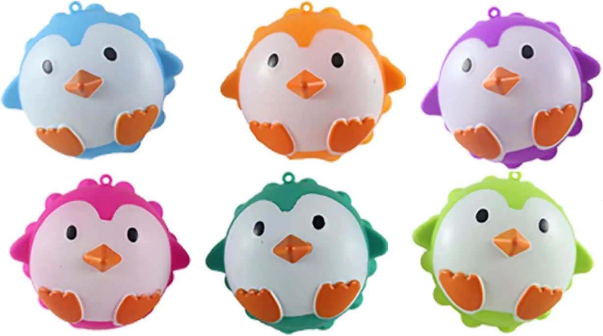 Set of 6 Penguin Bubble Pop Ball - Cute Winter Animal Bubble Poppers Squeeze to Pop - Silicone Push Poke Bubble Wrap Fidget Toy - Press Bubbles to Pop - Bubble Popper Sensory Stress Toy OT