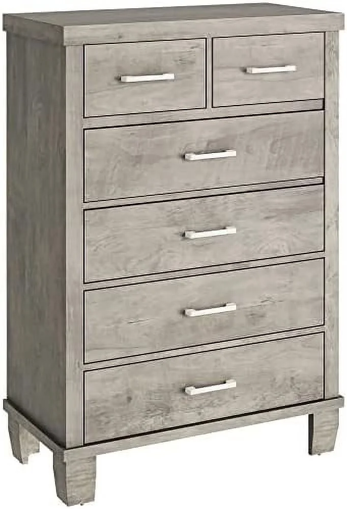 xrboomlife 6 Drawers Dresser for Bedroom  Wooden Chest of Drawers Closet  Modern Grey Dresser with Wide Drawers  Tall Bedroom Dressers &  Clothes Organizer for Living Room  Hallway  E