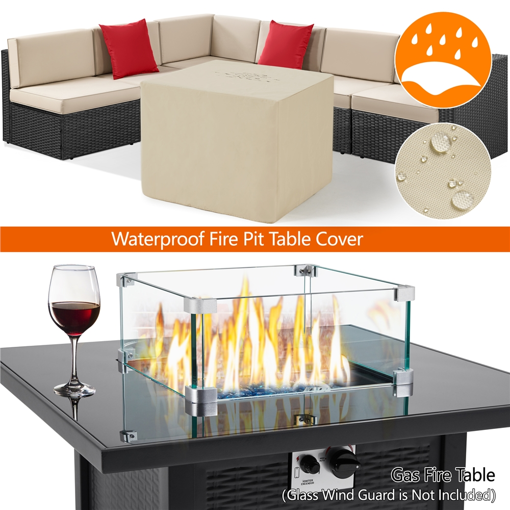 Topeakmart 30in Metal Fire Pit Table 50,000 BTU with Tempered Glass Tabletop, Glass Fire Stones & Water-resistant Cover, Propane