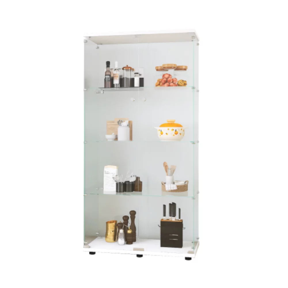 Two-door Glass Display Cabinet 4 Shelves with Door, Floor Standing Curio Bookshelf for Living Room Bedroom Office, 64.7