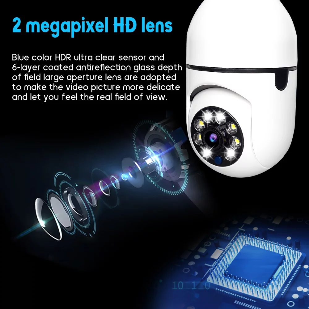 DFITO Light Bulb Security Camera Outdoor, 1080P WiFi E27 Light Socket Surveillance Camera, Night Vision, Two-way Audio, Smart Motion Detection, Alarm Action