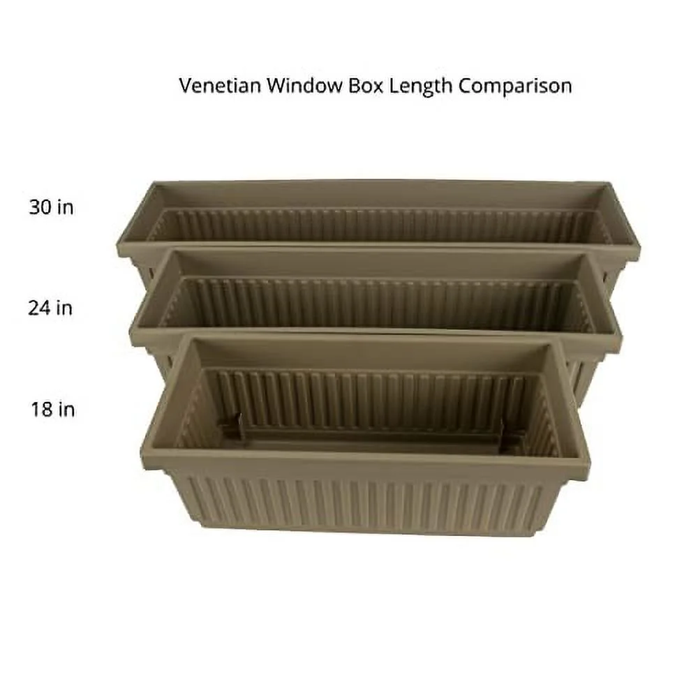 The HC Companies 30 Inch Venetian Rectangular Window Planter Box - Lightweight Plastic Indoor Outdoor Plant Pot with Drainage for Windowsill, Herbs, Flowers, Chocolate