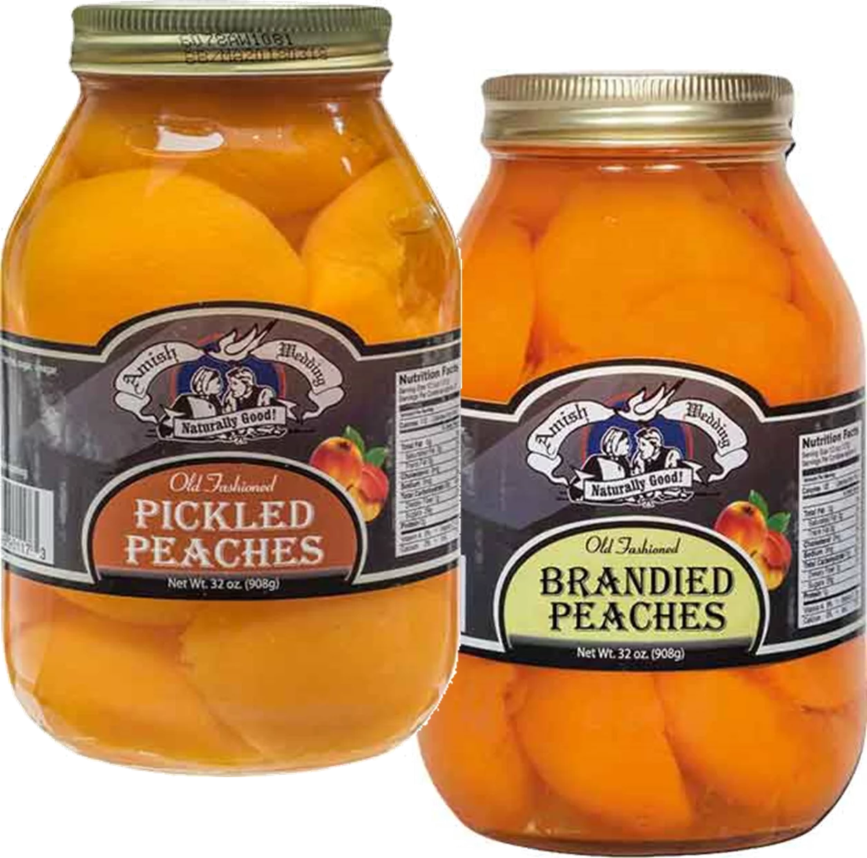 Amish Wedding Pickled Peach Halves and Brandied Peach Halves Variety 2-Pack 32 oz. Jars