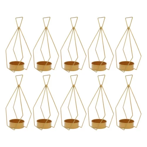 10 PCS Gold Diamond Shape Metal Flower Vases Tabletop Wedding Centerpieces Stand