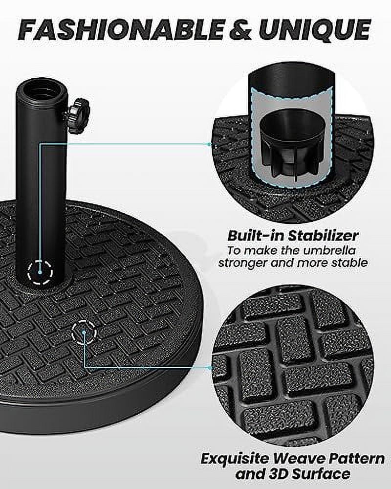 Crestlive Products Outdoor Umbrella Base, 42lbs Patio Umbrella Stand with 2 Wheels Heavy Duty Mobile Market Umbrella Base, Pentagonal Cement Rolling Holder for Lawn, Pool, Garden, Backyard (Black)