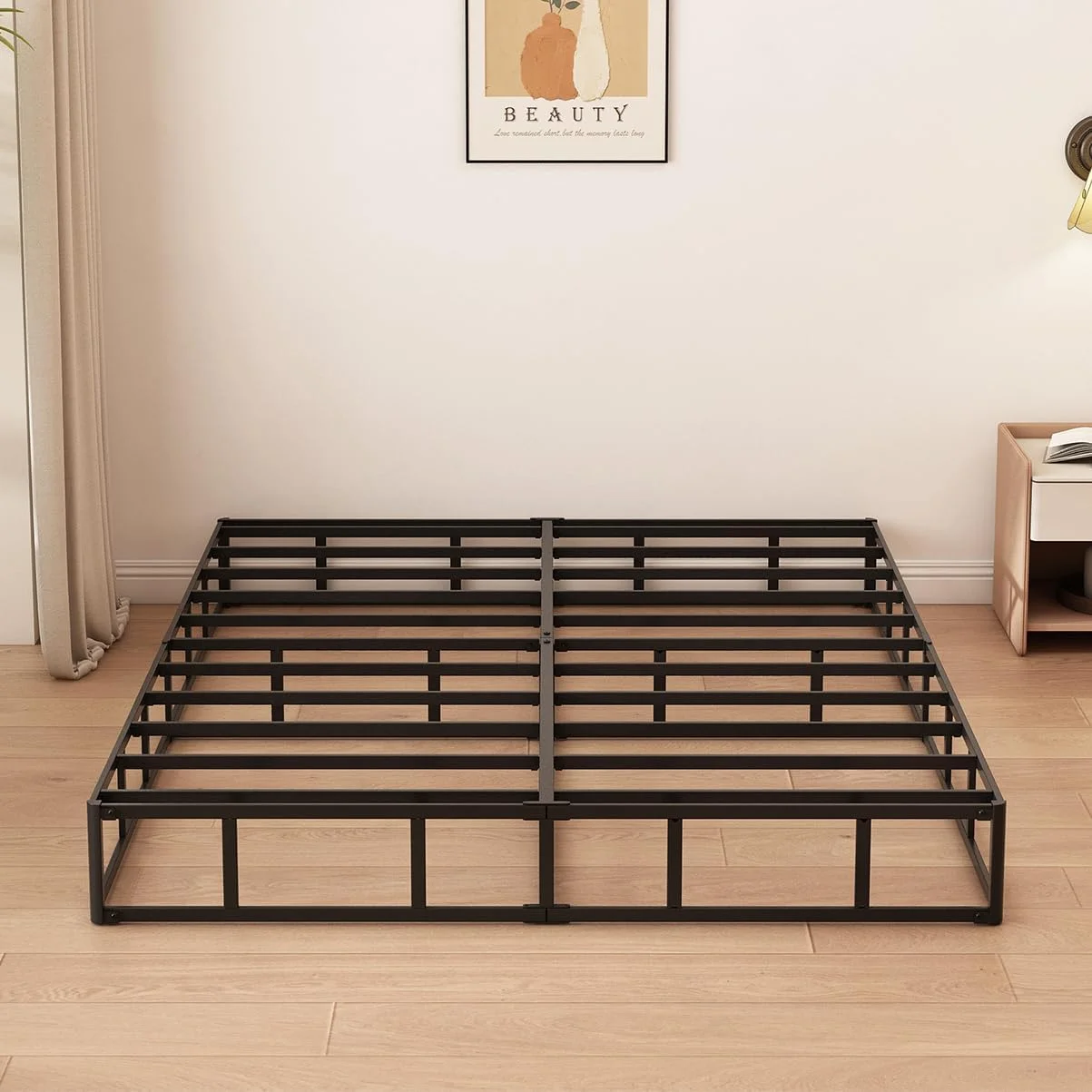 YILAN King Box Spring, 9 Inch High Profile Metal Box Spring King Bed Base with Fabric Cover, Sturdy Mattress Foundation, Easy Assembly, Noise Free, Black