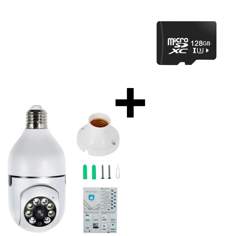 1PC Bulb Camera + 128GB TF Card 2x 1080P HD WIFI Camera Wireless Outdoor CCTV IP PTZ Smart Home Security IR Cam