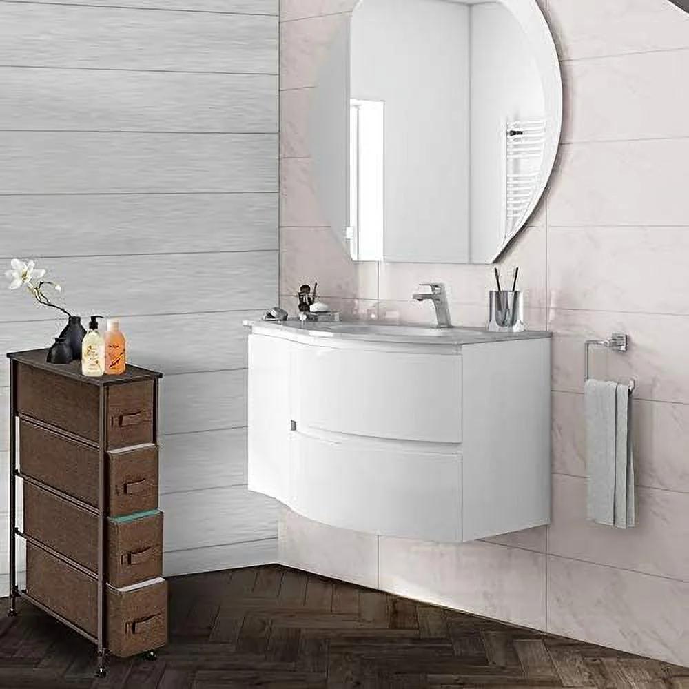 CKPFVY Narrow Dresser  Vertical  Unit with 4 Fabric Drawers  Metal Frame  Slim  Tower  7.9" Width  for Living Room  Kitchen  Small Space  Gap (Grey)