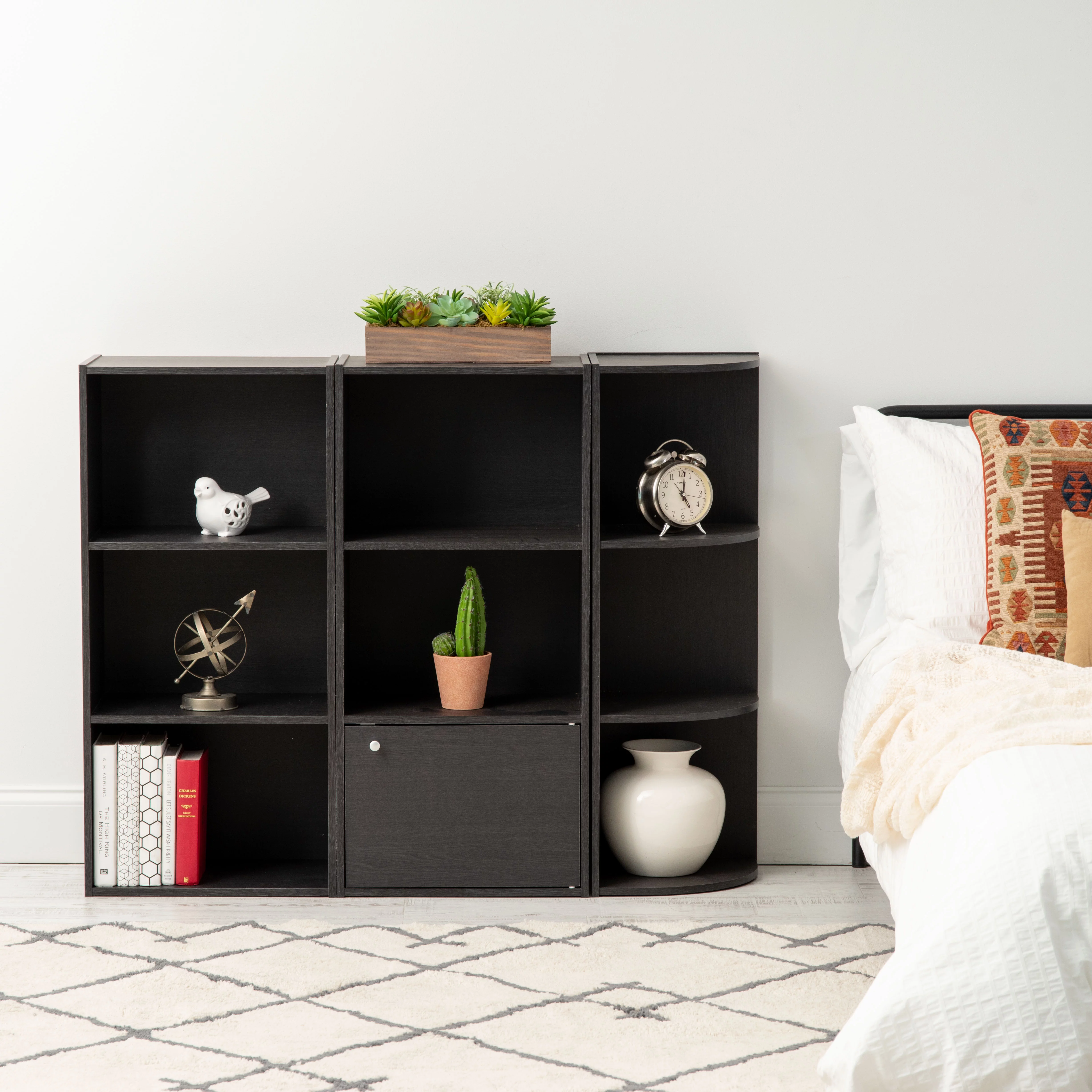 IRIS USA, Open Wood Bookcase or Storage Shelf, Black Finish, 3 Shelves