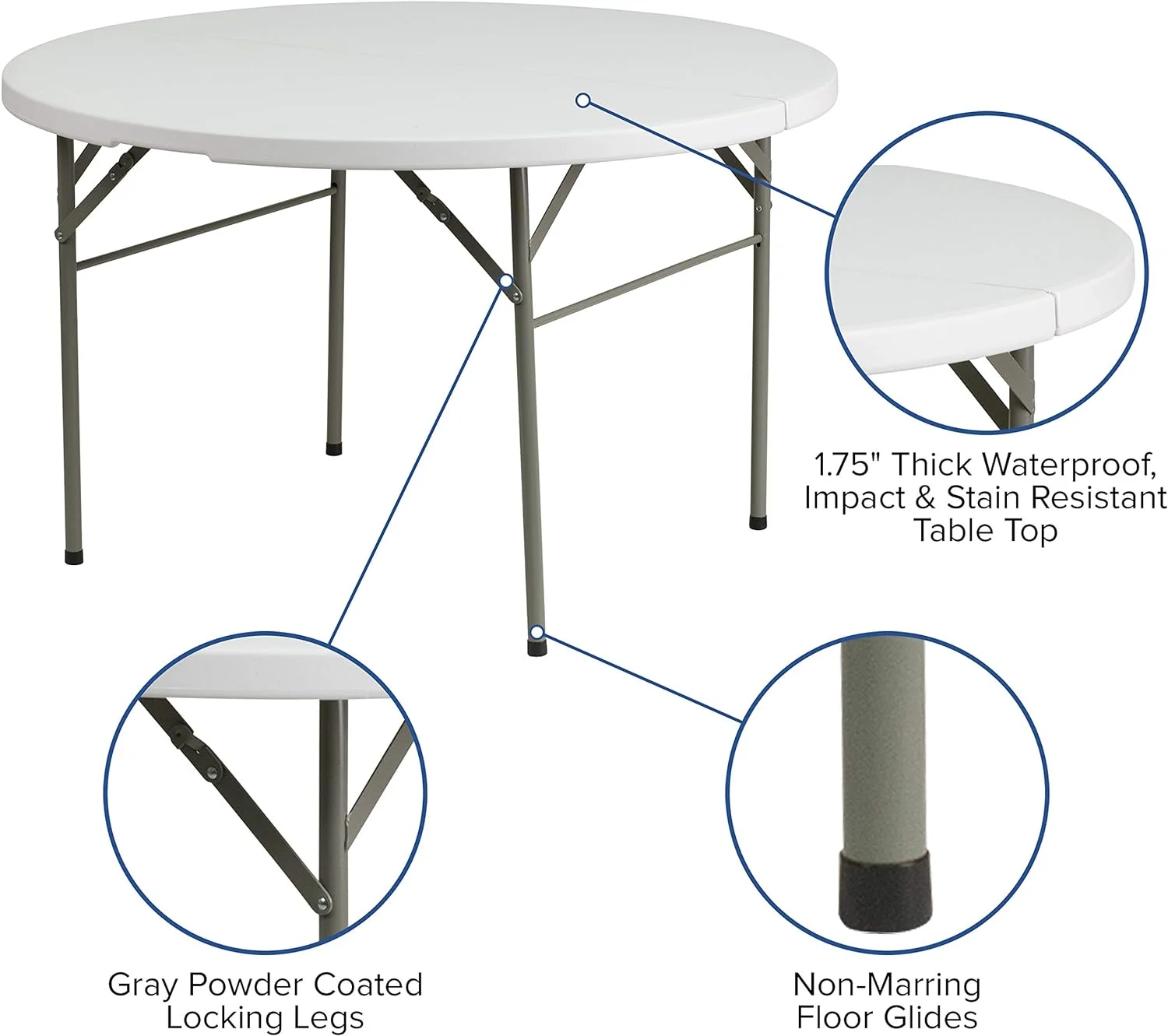 4-Foot Round Bi-Fold Granite White Plastic Event Folding Table with Handle