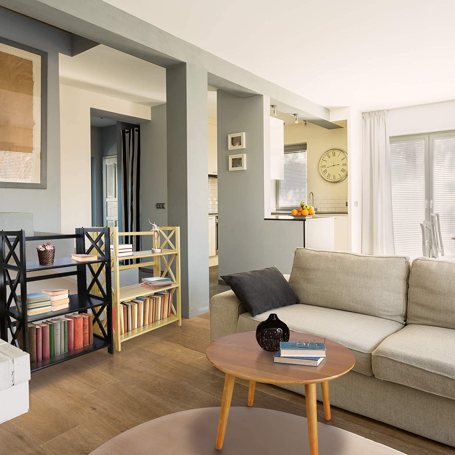 Montego 3-Shelf Folding Bookcase, Natural , 27.5