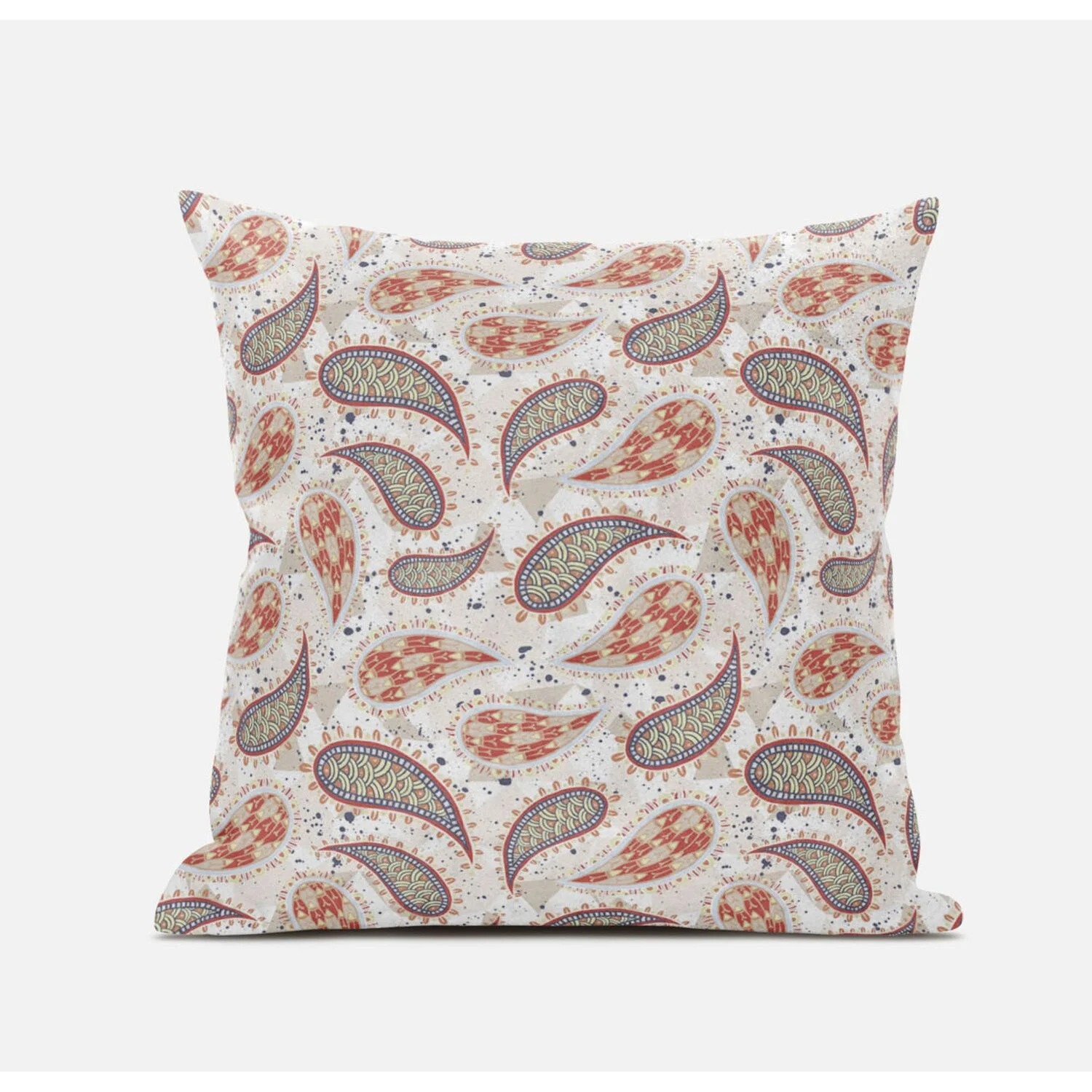 Paisley on Abstract Suede Zippered Pillow with Insert in Cream Navy Blue