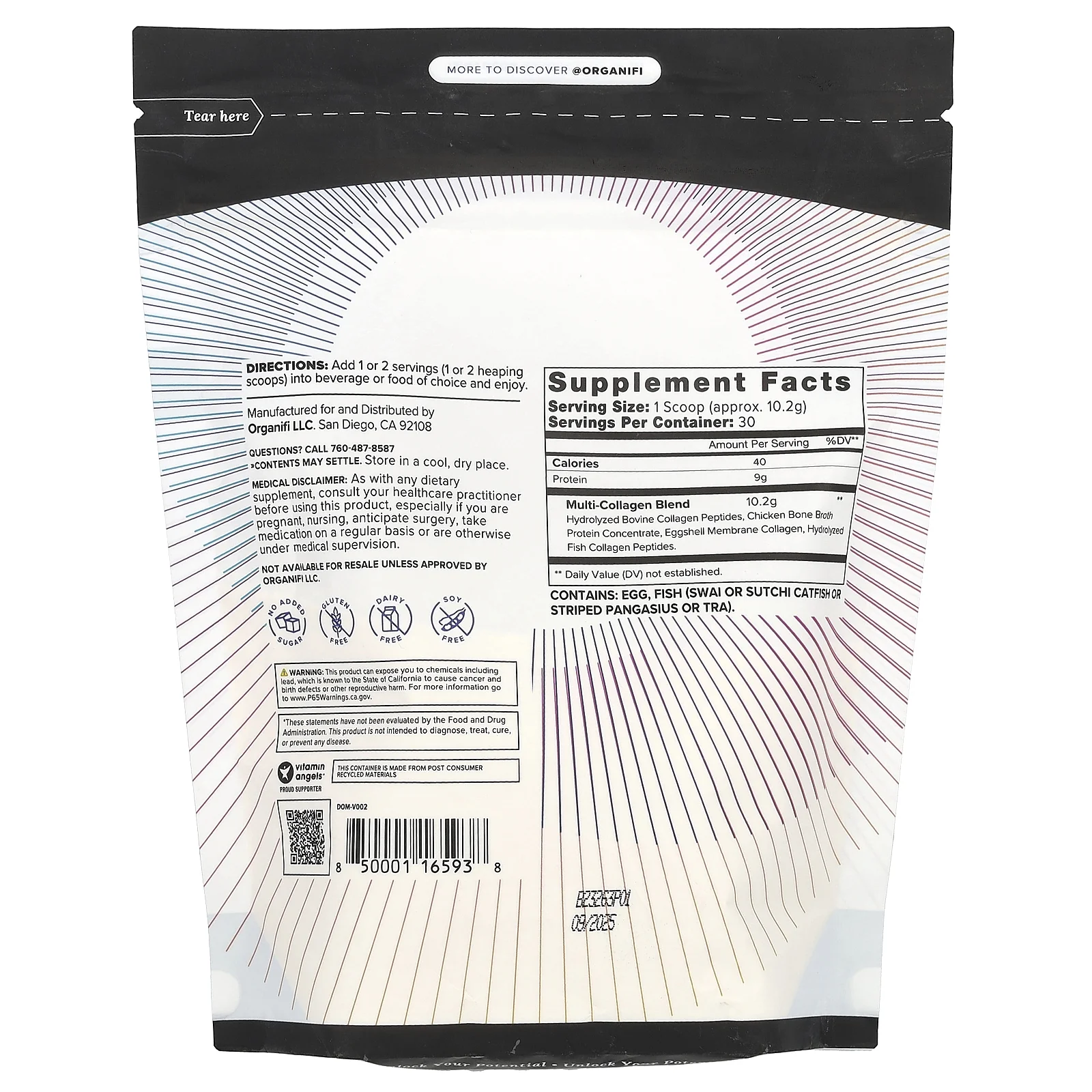 Organifi Collagen, Unflavored , 10.79 oz (306 g)