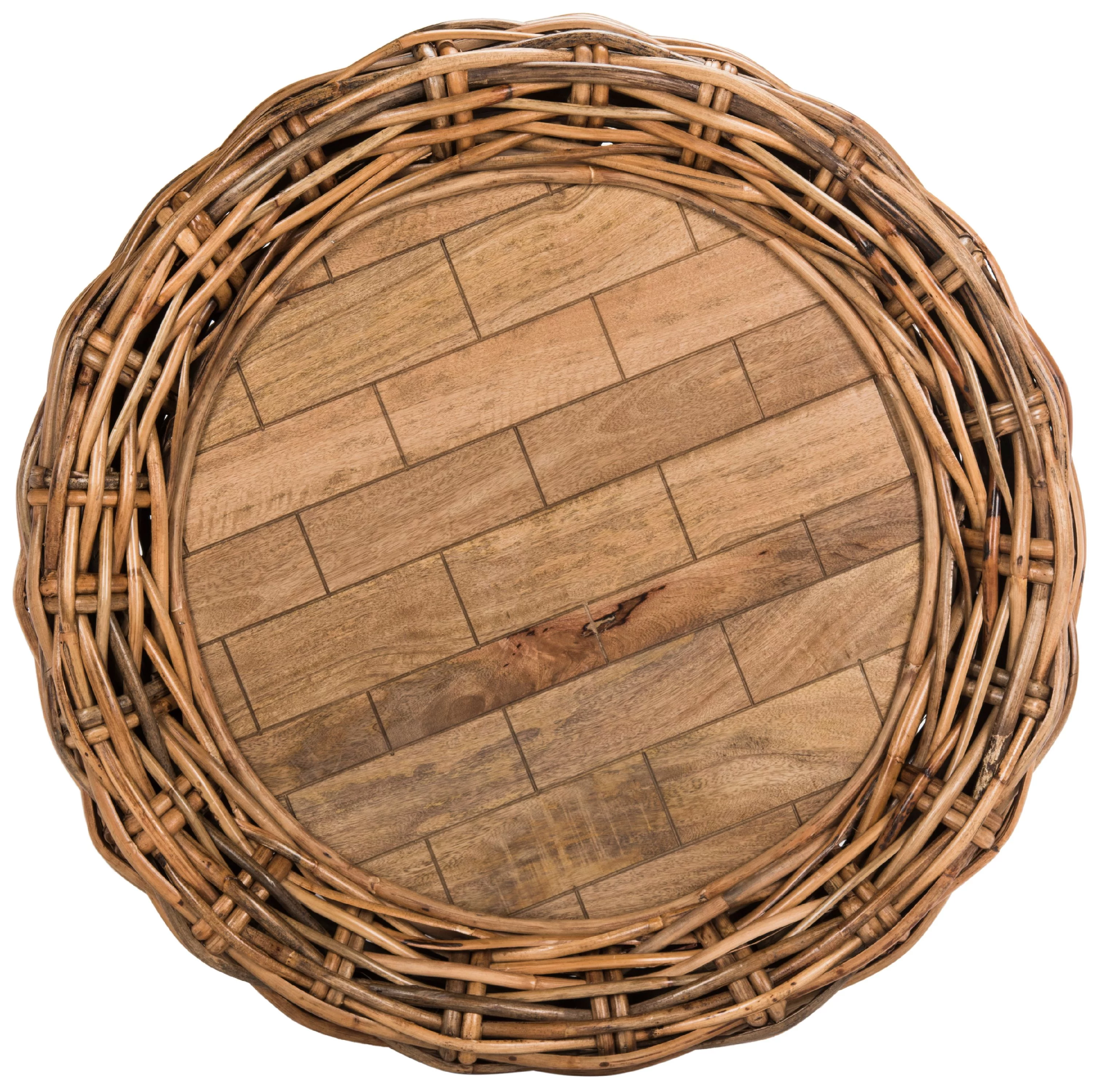SAFAVIEH Alley Wood Top Round Wicker Coffee Table, Natural Brown