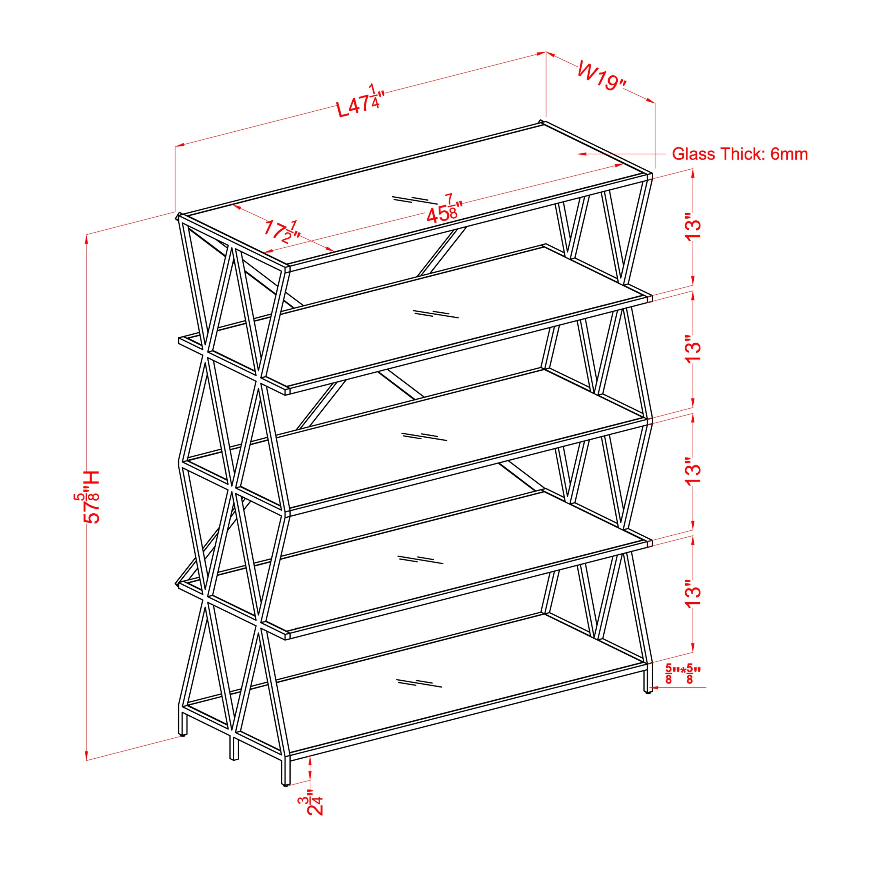 Furniture of America Valette 5-Shelf Large Bookcase, Black