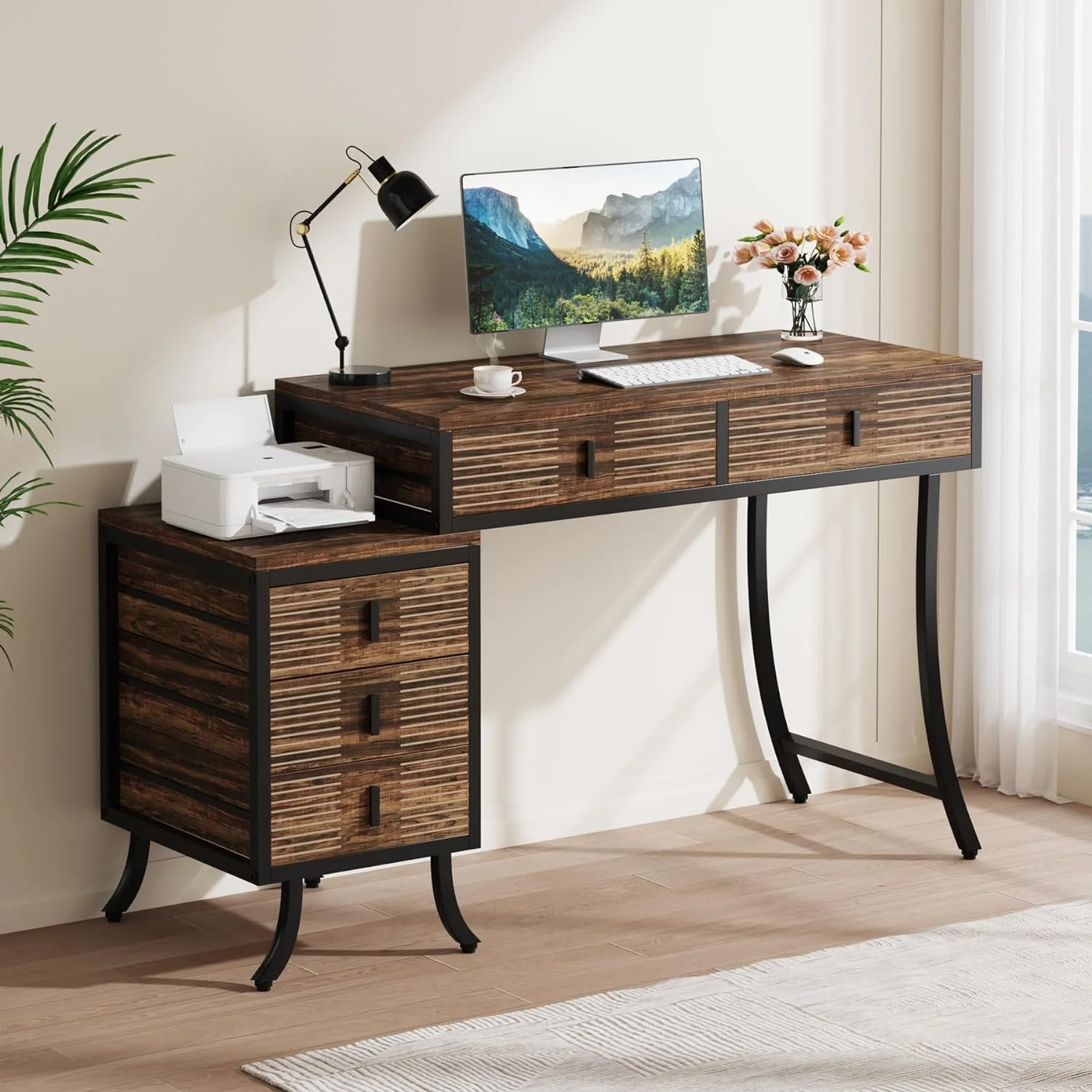 Tribesigns Computer Desk with 5 Drawers, 55