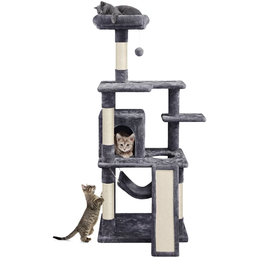 Easyfashion 60.5-inch Tall Cat Tree Cat Tower with Condo, Dark Gray