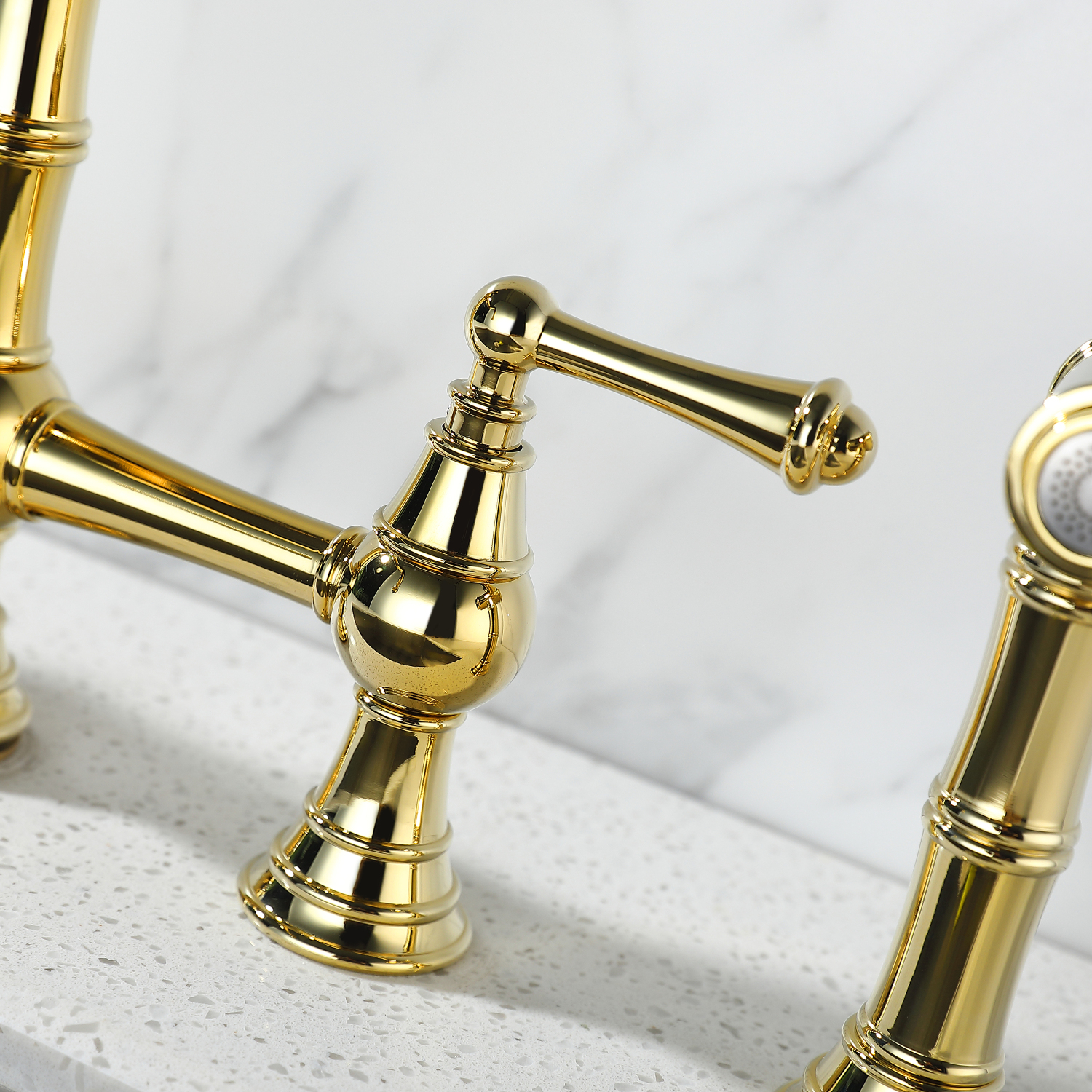 YLtoohoom Bridge Dual Handles Kitchen Faucet With Pull-Out Side Spray in