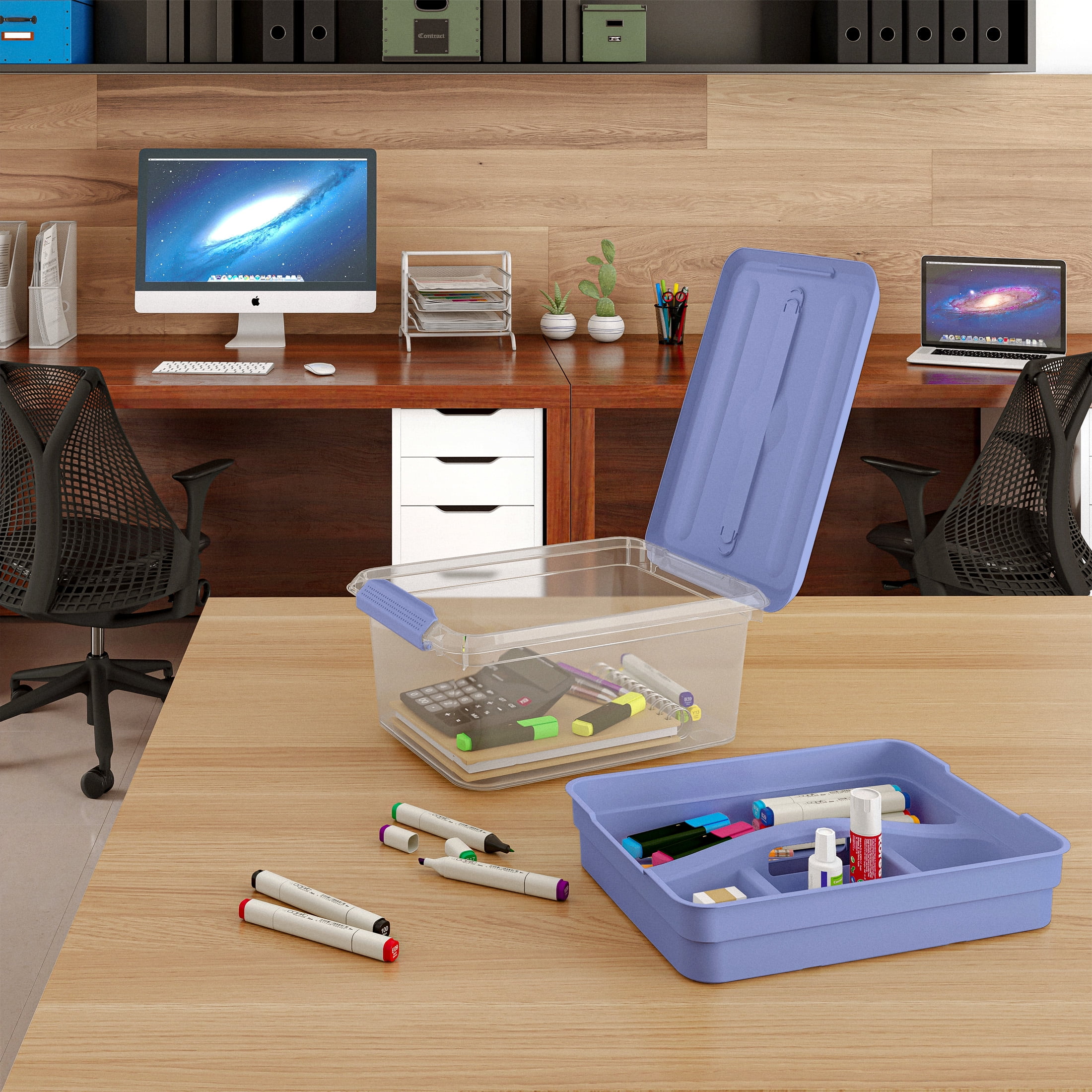 Pen + Gear 14.5-Quart Plastic Latch Storage Box File Organizer, Spring Periwinkle