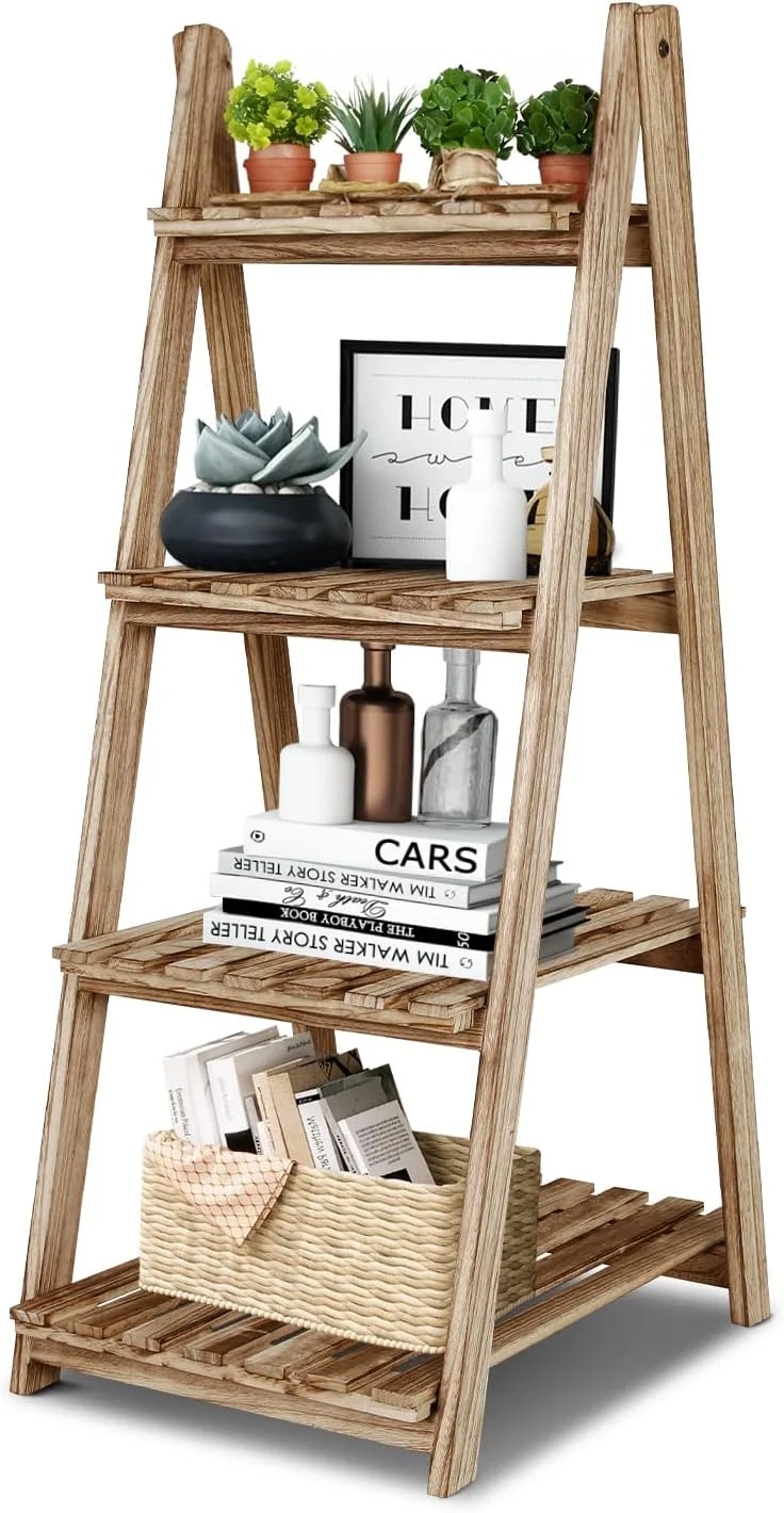 YPZBLDV 5-Tier Wooden Ladder   Ladder Bookshelf   Rack Shelves  Wall  Flower Stand  Room  Plant  Indoor  Stand  Rack  Wood Frame for Office and Home