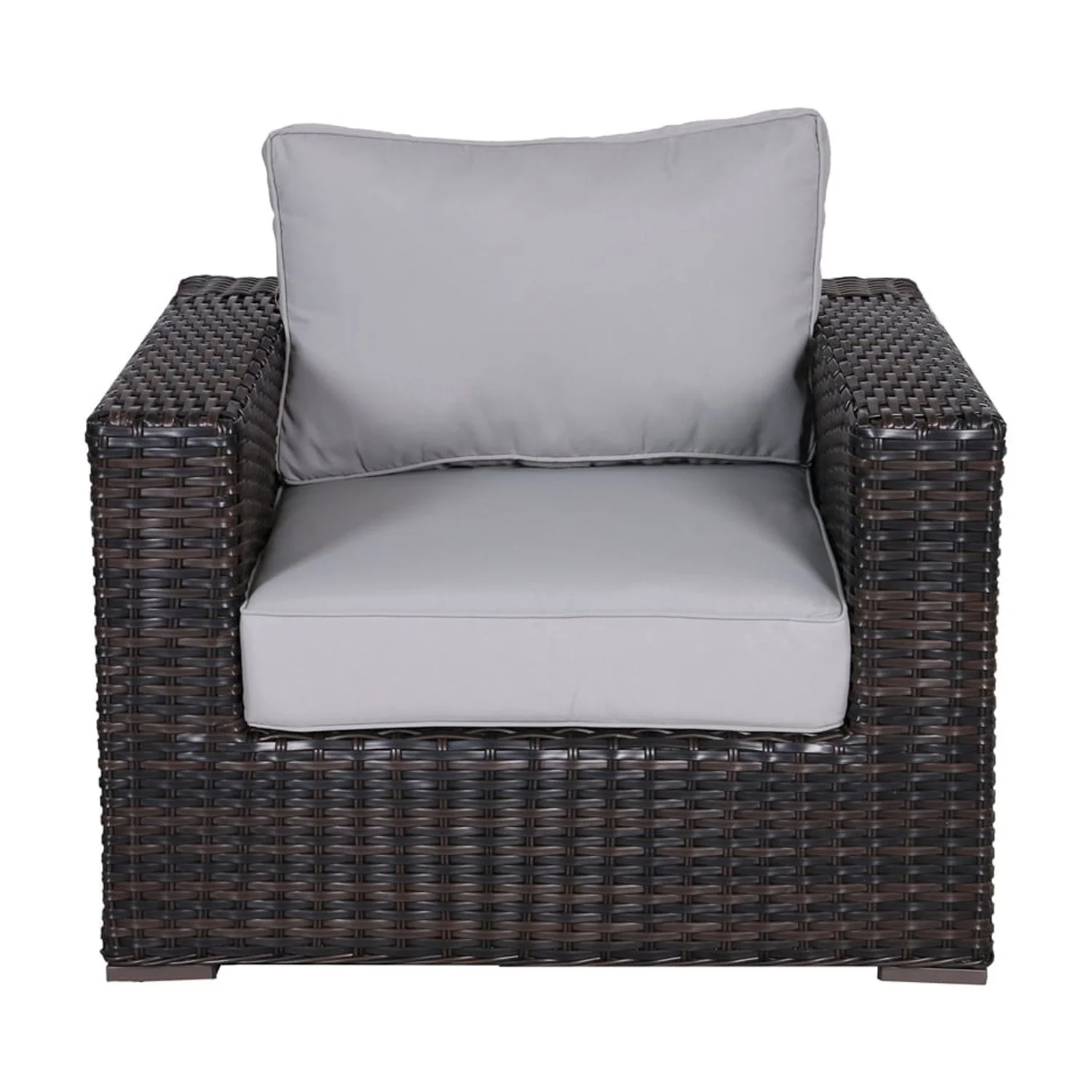 Santa Monica Wicker Rattan Club Chair in Espresso Brown Frame/Gray Cushion