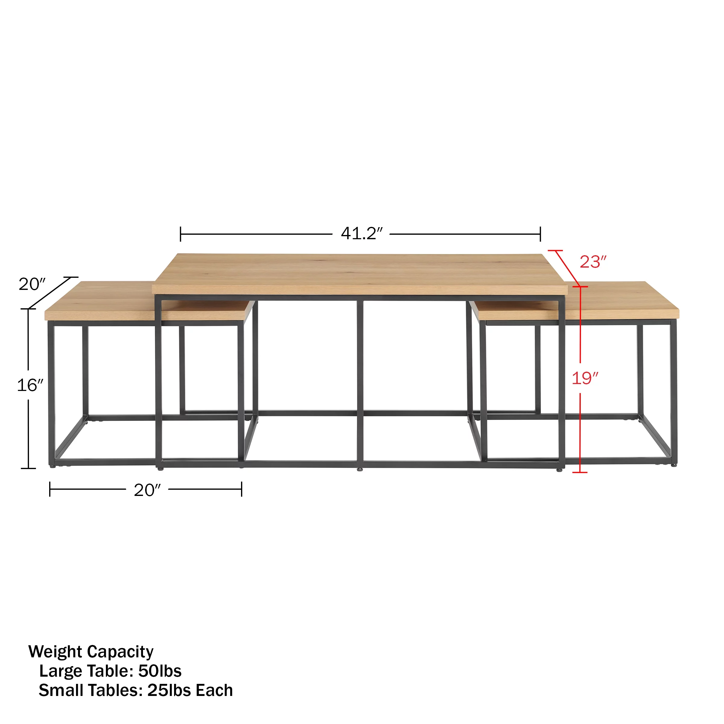 Lavish Home 3PC Modern Nesting Coffee Table Set with 2 Side Tables (Walnut)