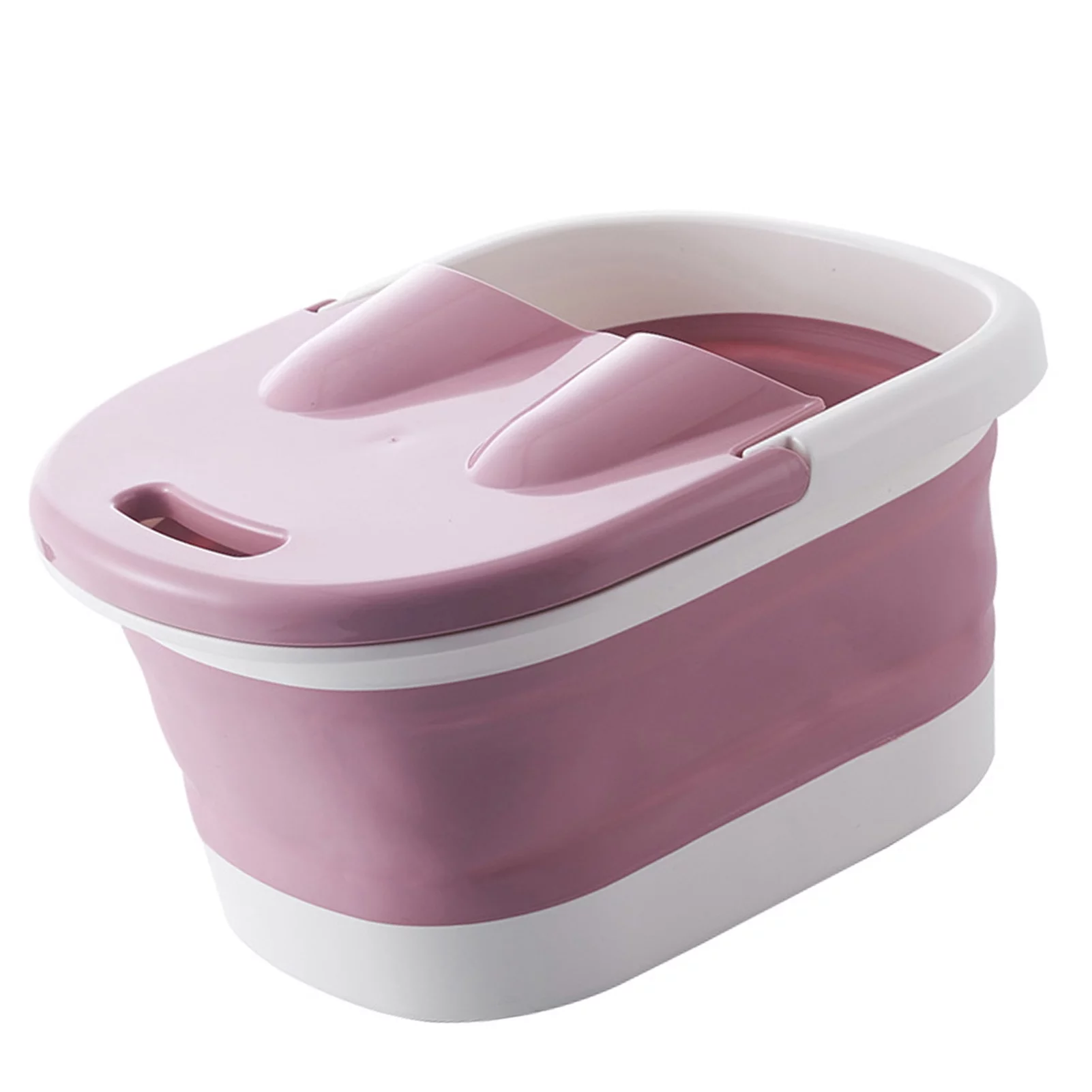 Collapsible Foot Bath Tub with Massaging Rollers Portable Foldable Foot Spa Soak Bath Tub Pedicure Tub for Soaking Feet with Handle Lid(粉红色)