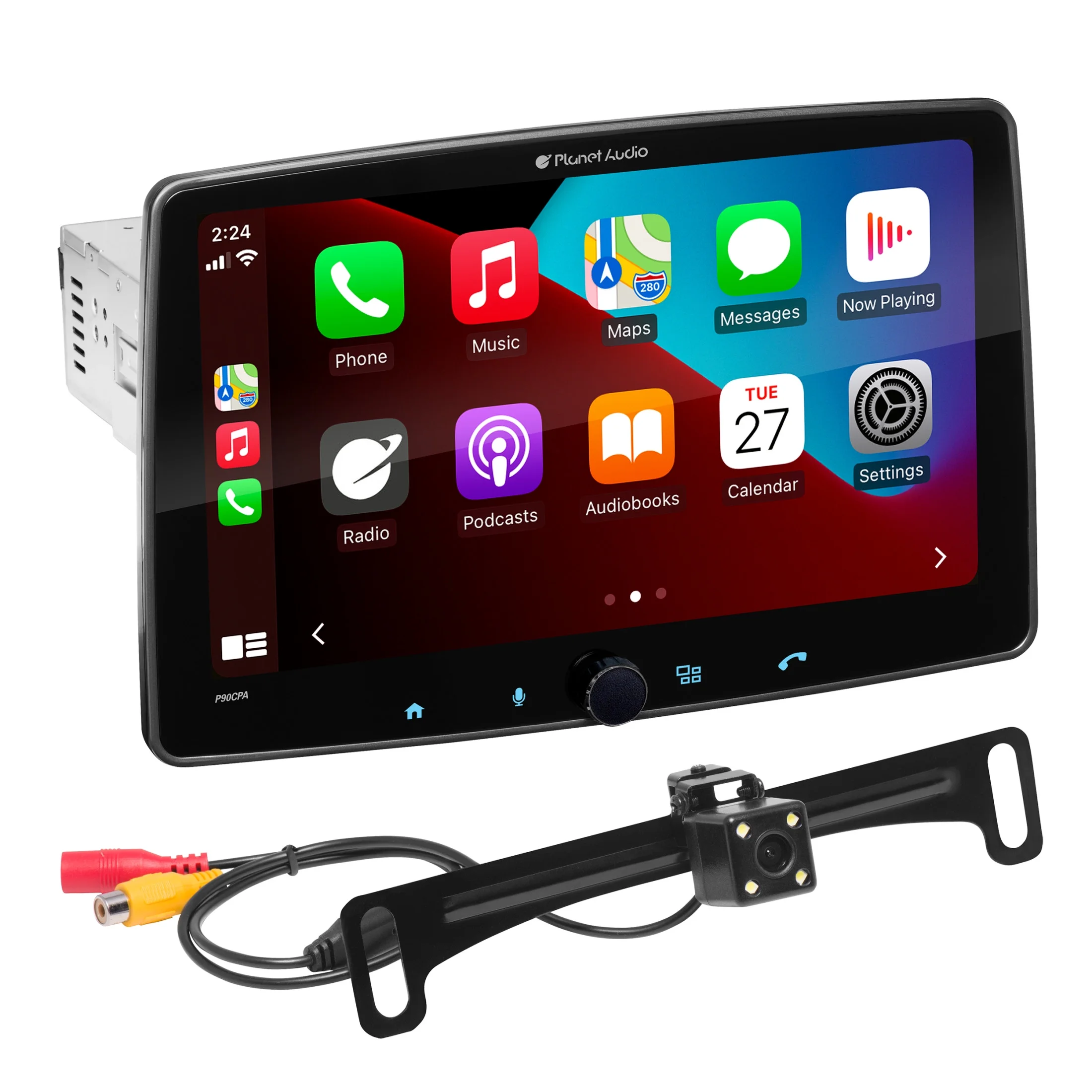 Planet Audio P90CPAC Car Stereo - Apple CarPlay, Android Auto, Single Din, 9 Inch Capacitive Touchscreen, Bluetooth, No CD DVD Player, AM/FM Radio Receiver, Backup Camera